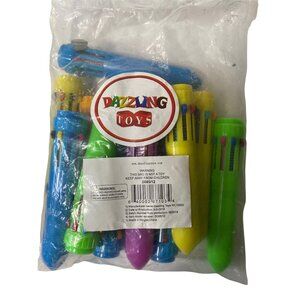 Dazzling Toys Mini Shuttle Pens Neon Plastic Click Pens 10 Ink Colors Pack Of 12